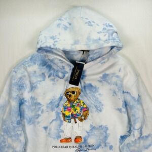 Polo Ralph Lauren Tie Dye Polo Bear Hoodie Mens 2XL Blue Graphic Pullover NWT